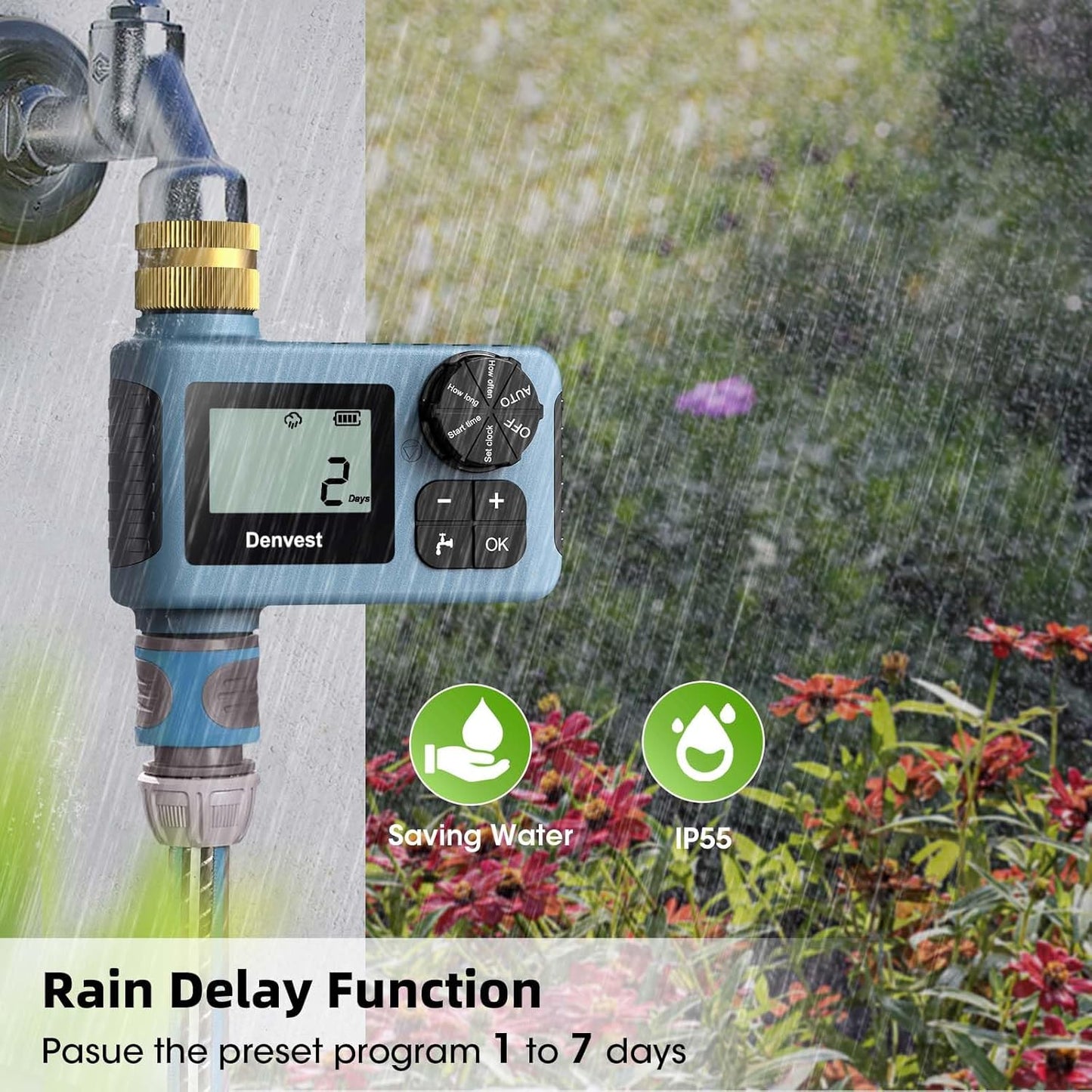 Hose Timer with Brass Inlet, Water Timer for Garden Hose Faucet, Sprinkler Timers Outdoor, Irrigation Timers with Rain Delay/Manual for Garden/Outdoor Hose, Yard, Lawns, 1 Outlet