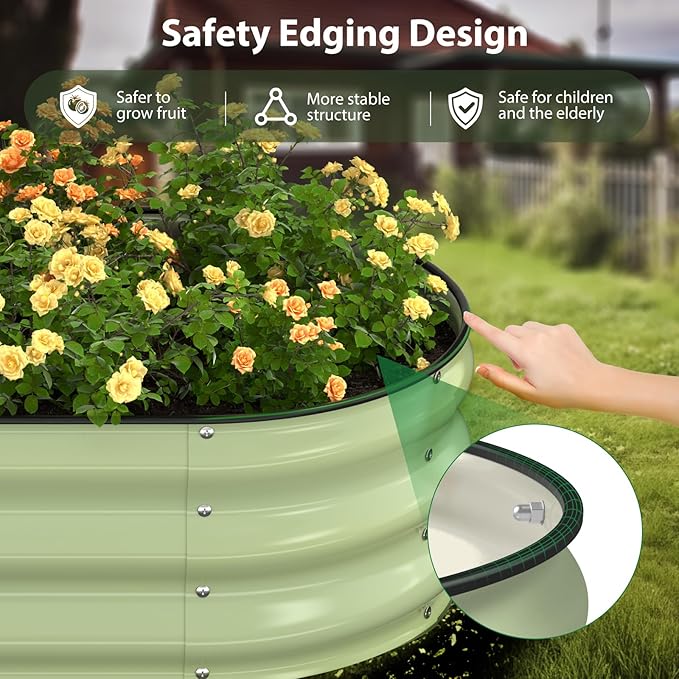 Raised Garden Bed Kit, 5x2x1 ft Galvanized Planter Box Outdoor with Safety Edging, Large Metal Raised Beds for Gardening Vegetables Flower Fruits (Avocado Green)