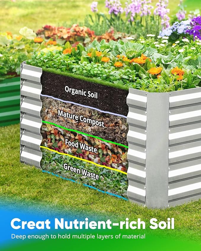 Quictent Galvanized Raised Garden Bed 4x3x2ft Tall Garden Bed Extra Height 22.4" Hold 24cft Soil Outdoor Heightened Planter Box for Deep Root Vegetables Herbs Tomato Cage Included, Silver