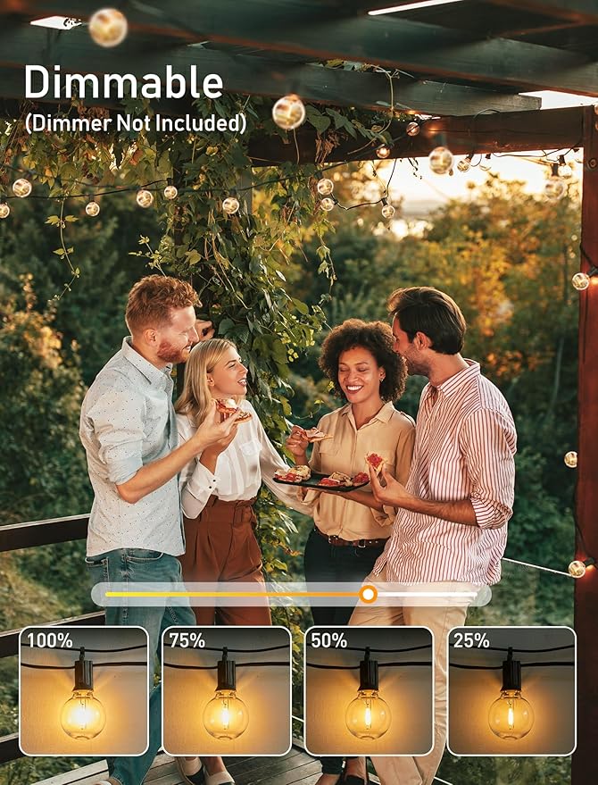 Brightown Outdoor String Lights - 2 Pack Globe Patio Lights 50 Ft with 25 G40 Shatterproof Bulbs, Waterproof Connectable Commercial Hanging Lights for Backyard Bistro Porch Cafe