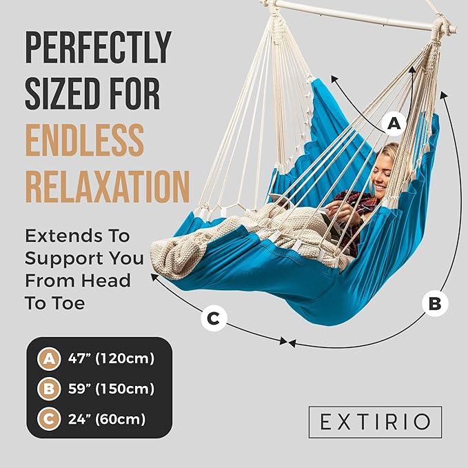 Hanging Hammock Chair Swing – Hanging Chair Outdoor & Indoor - Hammock Swing Chair – Quick & Easy Setup with Hardware Kit – Durable & Spacious Full Body Support – Holds 440 Lbs