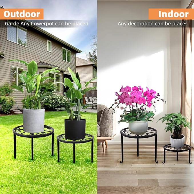 6-Pack Metal Plant Stand,Heavy Duty Flower Pot Stands for Multiple Plant,Outdoor Anti-Rust Plant Pot Shelf, Round Plant Holder for Outdoor/Indoor Planter, Living Room, Balcony Decor (6PACK BLACK)