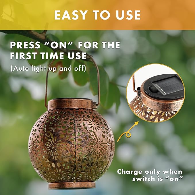 MAGGIFT 2 Pack Solar Lanterns Outdoor Waterproof Hanging Lantern Lights Decorative Solar Light for Garden Table Patio Yard Pathway Walkway,Unique Gifts for Women Gardening,Warm White.