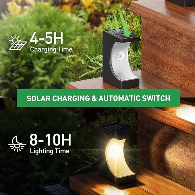 ZOOI Solar Step Lights for Outside, Step Lights Outdoor Waterproof, Outdoor Solar Stair Light for Yard, Garden Decor for Outside, Solar Garden Lights for Step, Stair, Patio, Porch, Deck Decor, 6PCS
