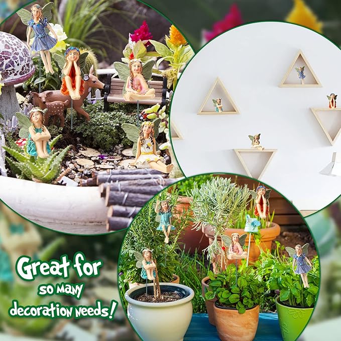 Bucherry 12 Pieces Garden Mini Fairies Figurines Miniature Fairy Sculpture Decoration Tiny Garden Accessories for Home Outdoor Yard Lawn Flower Pot Decor(Elegant)