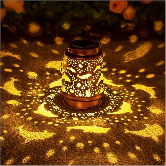 Dolphin Solar Lanterns Outdoor Waterproof Hanging Solar Lights Dolphin Gifts for Women Men Metal Decorative LED Dolphin Lanterns for Garden Decor,Yard,Patio,Lawn,Tabletop,Pathway,Landscape