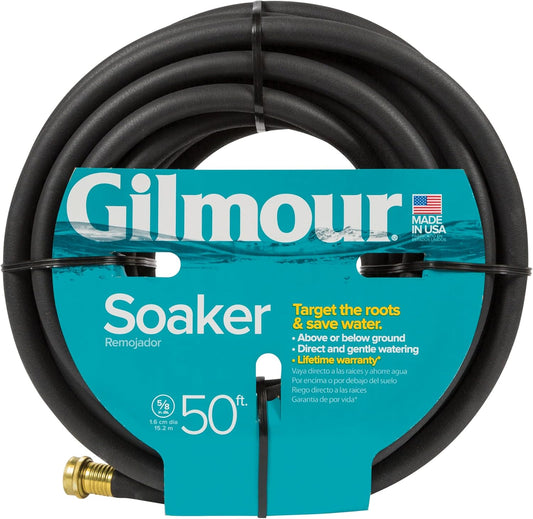 Gilmour 5/8" x 50' Round Weeper Soaker Hose for Garden Beds, Drip Irrigation Outdoor Hose, Flexible Garden Hose for Vegetable Gardens, Flower Beds, Lawns, and Orchards