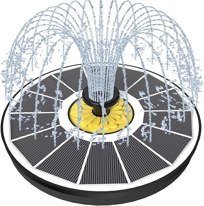 Solar Fountain for Bird Bath, 3.5W Upgraded Solar Bird Bath Fountains with 4 Fixed Pipes 7 Nozzles No Battery, Solar Fountain Pump for Bird Bath Outdoor(White)