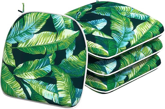 Indoor/Outdoor Chair Cushions 16x17 Inch, Patio Chair Cushions with Ties, All Weather Seat Cushions for Patio Furniture Home Garden Chair Use, Set of 4, Hanalei Lagoon