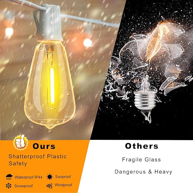 Outdoor String Lights 50FT Waterproof,LED Patio Lights Dimmable with 27 Bright Shatterproof Retro Bulbs,Vintage Edison String Hanging Lights for Outside Bistro,Backyard,Balcony,White Cable