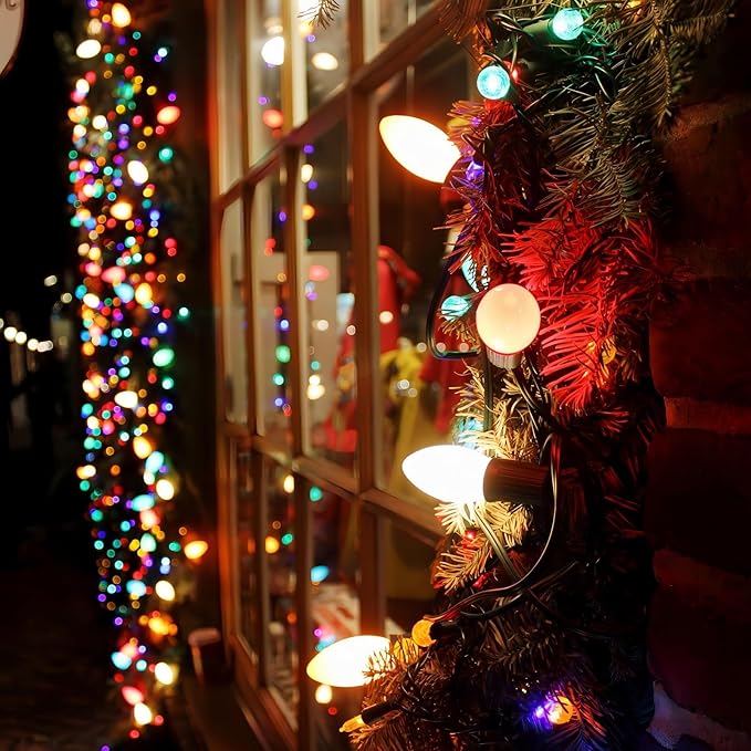 C9 LED Christmas Lights,25FT Vintage C9 Multicolor Christmas Lights Outdoor with 26 Colorful Ceramic LED Bulbs,Connectable Waterproof Christmas Lights for Outdoor Christmas Decorations Tree Garden Gar