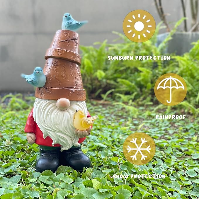 Solar Garden Figurine, Cute Resin Gnome Sculpture, Garden Statues Outdoor Decor, Funny Gnome Gift Sculpture Decoration for Home Patio Yard Lawn Porch Ornament