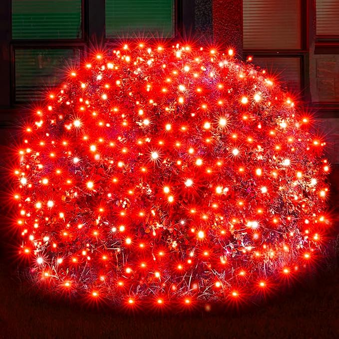 Led Christmas Net Lights Outdoor Christmas Decorations 120Led 6Ftx4Ft Connectable Waterptoof Mesh Net Lights for Trees Bushes Wedding Garden Outdoor Christmas Decorations (Red)