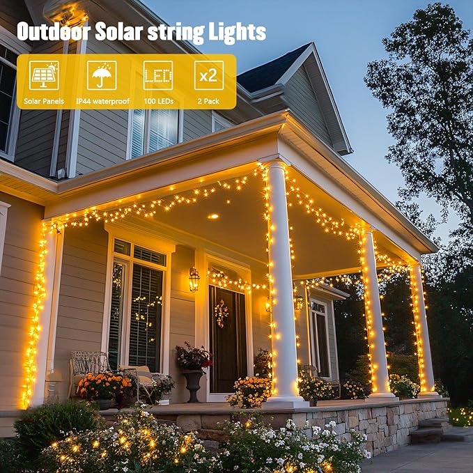 JMEXSUSS 2 Pack Solar String Lights Outdoor Waterproof, Each 33 FT 100 LED Solar Tree Lights Outdoor for Outside Tree Christmas Garden Patio Decor（Warm White）