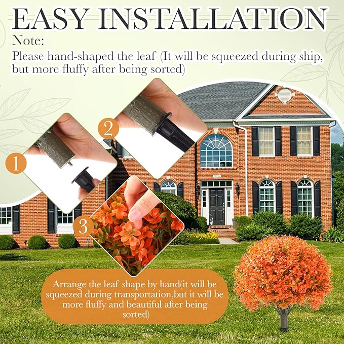 Yunlly 2 Pack 18" Artificial Boxwood Ball Bush Topiary Trees Fake Outdoor Plants, Realistic UV Resistance Faux Shrubs with Spike Greenery Topiary for Front Porch Garden Yard Patio Indoor (Orange)