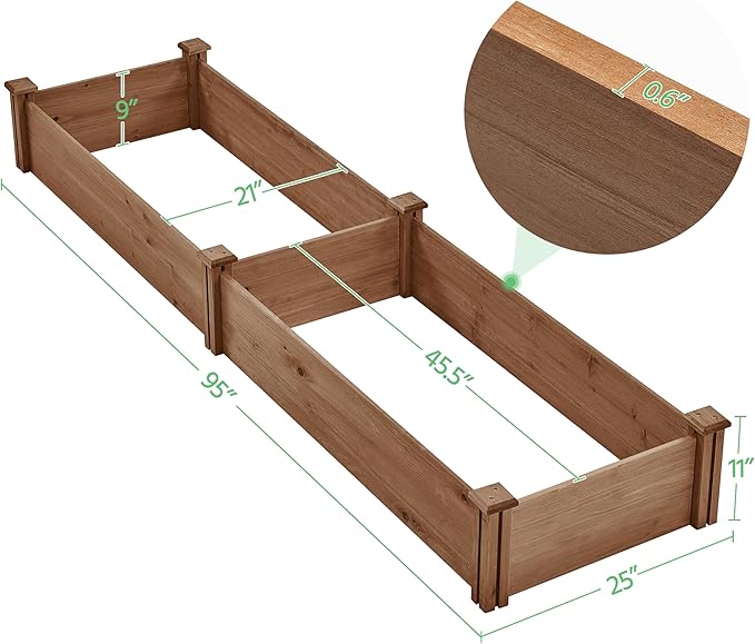 Yaheetech 8x2ft Wooden Horticulture Raised Garden Bed Divisible Elevated Planting Planter Box for Flowers/Vegetables in Backyard/Patio Outdoor, Dark Brown, 95 x 25 x 11in