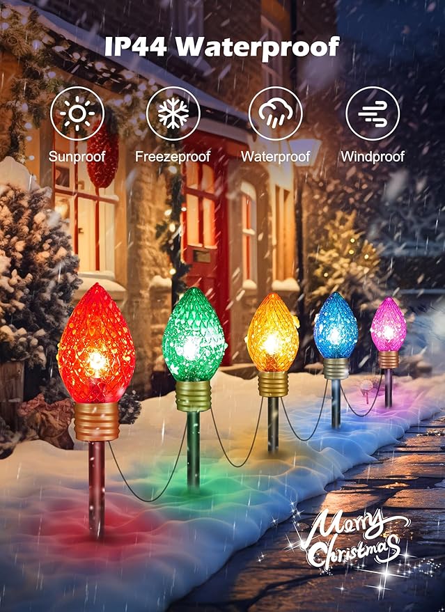 Moonflor Strawberry Jumbo C9 Christmas Pathway Lights Outdoor - 8.5 Feet 5 LED C9 Christmas Lights,C7 Lights Covered Jumbo Multicolor Christmas Lights Outdoor Decorations for Lawn Holiday Outside Yard