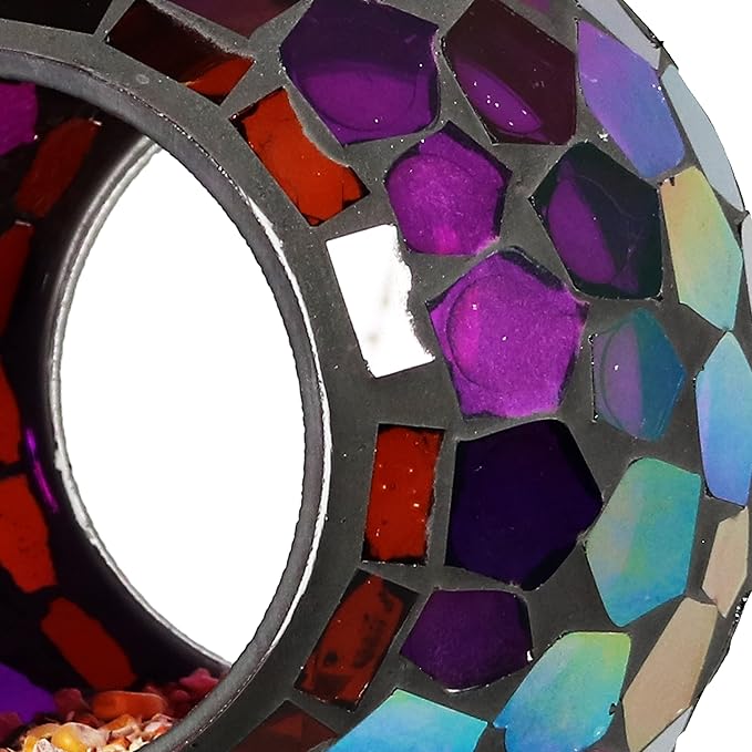 Sunnydaze 6-Inch Glass Mosaic Hanging Bird Feeder for Outdoors - Fly-Through Wild Bird Feeder - Iridescent Purple Mosaic