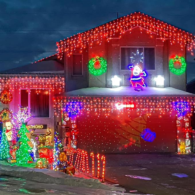 Christmas Icicle Lights Outdoor, 66Ft 640 LED Icicle Lights for Outside with 8 Modes Timers, Waterproof Plug in String Light for House Yard Eave Patio Wedding Party Holiday Decorations, Red