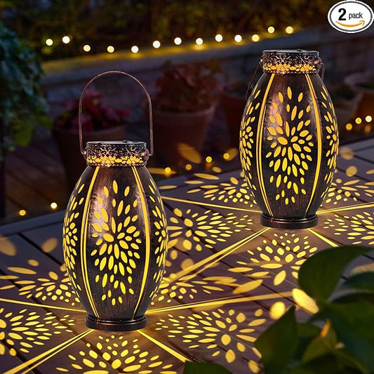 pearlstar 2 Pack Solar Lanterns Hanging Light Outdoor Waterproof Decorative Metal Solar Lamp for Table Garden Yard Patio Pathway,Copper,Birthday Gifts for Women Mom Men,Flower
