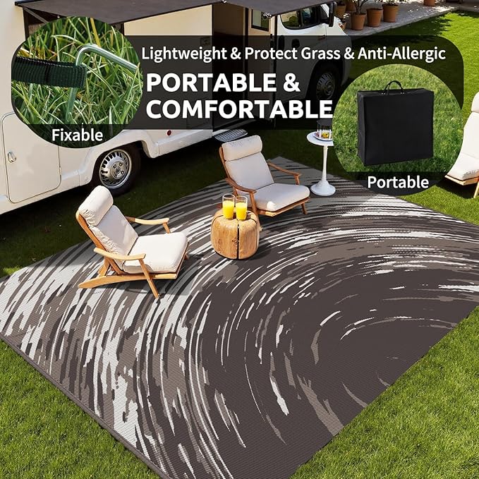 COCOER Modern Outdoor Rug 9x12 Reversible-Waterproof Outdoor Patio Rug-Quick Dry Outdoor Area Rugs Indoor Outdoor Rugs-Outside Rug Patio Decor for Porch Deck Balcony Backyard