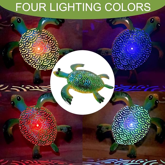 Natelf Solar Powered Turtle Statue Outdoor Decor Metal Animal Yard Art Waterproof Outdoor Sculptures for Patio, Yard, Balcony, Yard Ornament - Unique Housewarming Gifts