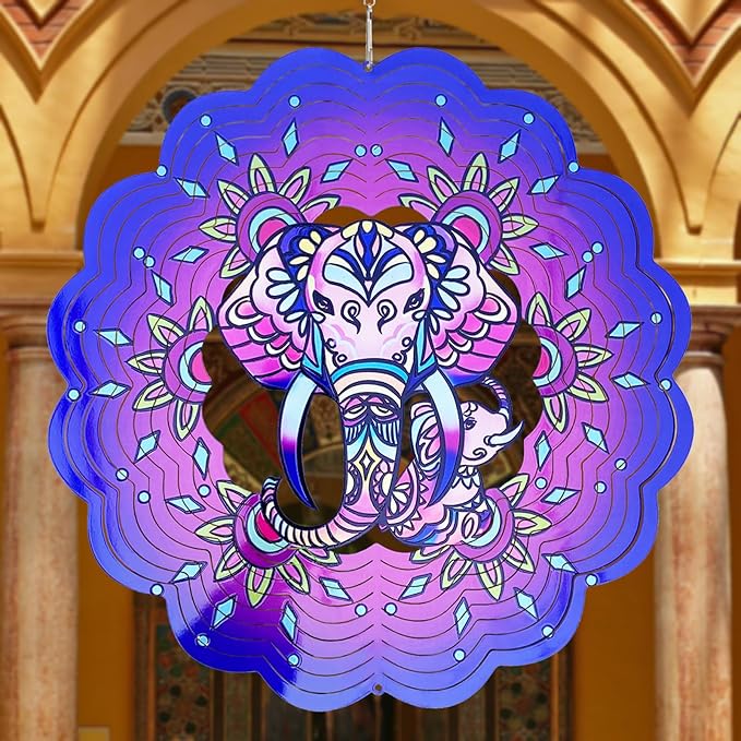 Elephant Wind Spinners 3D Hanging Wind Spinner Elephant Ornament Gifts for Women Mom Grandma,12inch Metal Wind Kinetic Sculpture for Outdoor&Indoor Decor, Yard Art, Garden Decoration