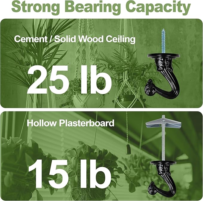 Ceiling Swag Hook Sets - Heavy Duty Hooks with Mounting Hardware for Hanging Plant, Ceiling or Extender Chains - Easy Install with Screws/Brackets
