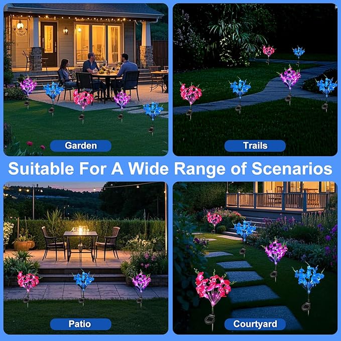 Solar Garden Lights, Solar Lights Outdoor Waterproof with Phalaenopsis Flower, 3 Pack Solar Powered Outdoor Lights,Garden Lights for Outside,Pathway Patio Yard Decor,Gifts for Mothers Day Mom Women