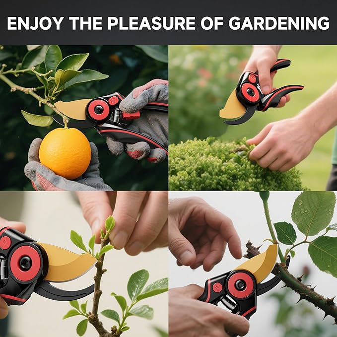 FLORA GUARD Professional Pruning Shears for Gardening, 20mm Clean Cut, SK5 Titanium-Coated Blade, Non-Stick Teflon Coating, Ergonomic TPR Handle, Garden Clippers for Men & Gardeners
