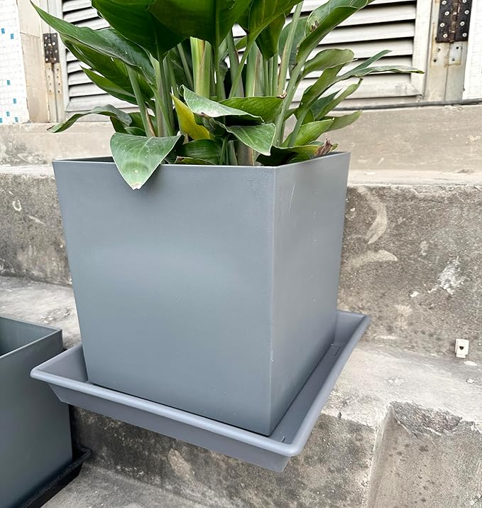Square Plant Saucer 20 Inch 2 Pack, Large Plant Trays for Pots Heavy Duty Gray Plastic Plant Saucers for Indoors Outdoors, Flower Pot No Holes Plant Lover Gardening Gifts