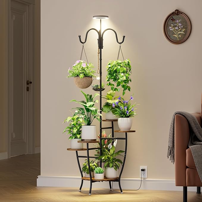 Plant Stand Indoor with Grow Light - 72" Tall Plant Shelf Indoor, 5 Tiered Corner Plant Stands for Indoor Plants, Hanging Plant Holder Flower Display Shelves for Living Room, Balcony Decor