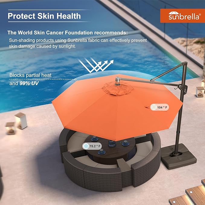 PURPLE LEAF 10FT Cantilever Patio Umbrella with 360-degree Rotation Aluminum Round Outdoor Offset Handing Umbrella for Patio Pool, Burnt Orange