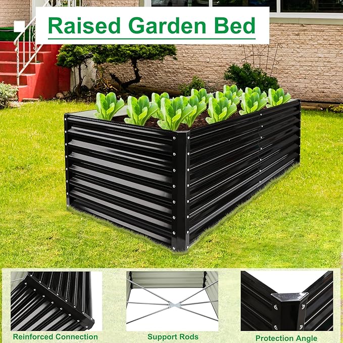 JERIA 6×3×2ft Galvanized Raised，Outdoor Metal Raised Garden Bed, Rectangular Deep Root Planter Box for Vegetables, Flowers, Herbs