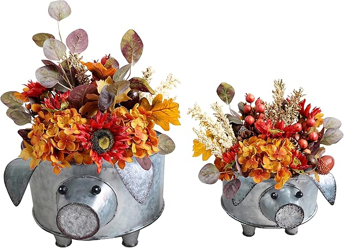 Galvanized Metal Pig Succulent Planter Farmhouse Pig Shaped Bowl Metal Pig Tray Rustic Decor Set of 2