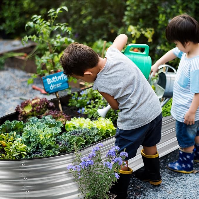 JERIA 8×4×1ft Oval Raised Garden Bed,Galvanized Raised Garden Bed Kit Outdoor Metal Gardening Planter Box for Vegetable, Fruits, Flower，Herbs