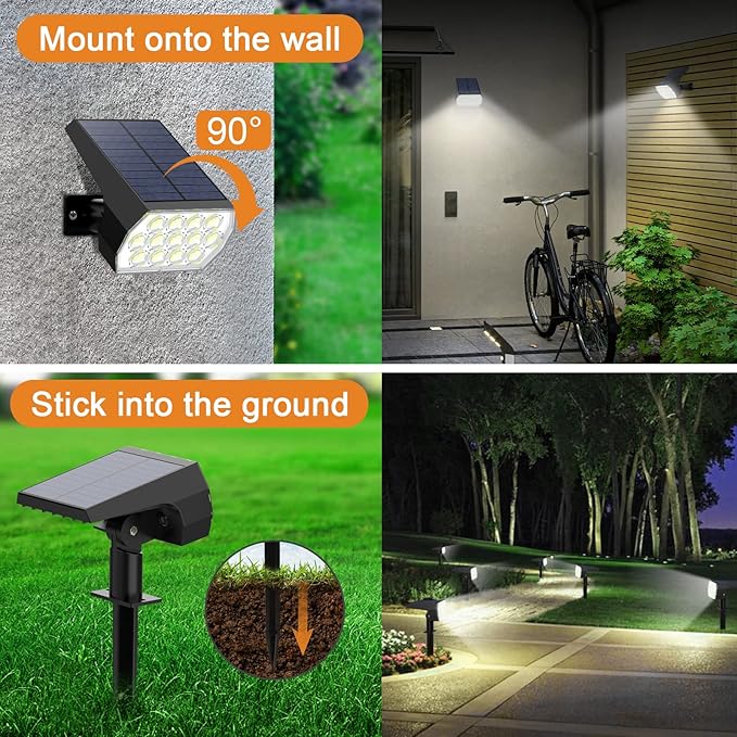 WELALO Solar Spot Lights Outdoor, [10 Pack/52 LED/3 Modes] 2-in-1 Solar Landscape Spotlights, Solar Powered Security Lights, Waterproof Wall Lights for Walkway Yard Garden Driveway(Cool White)