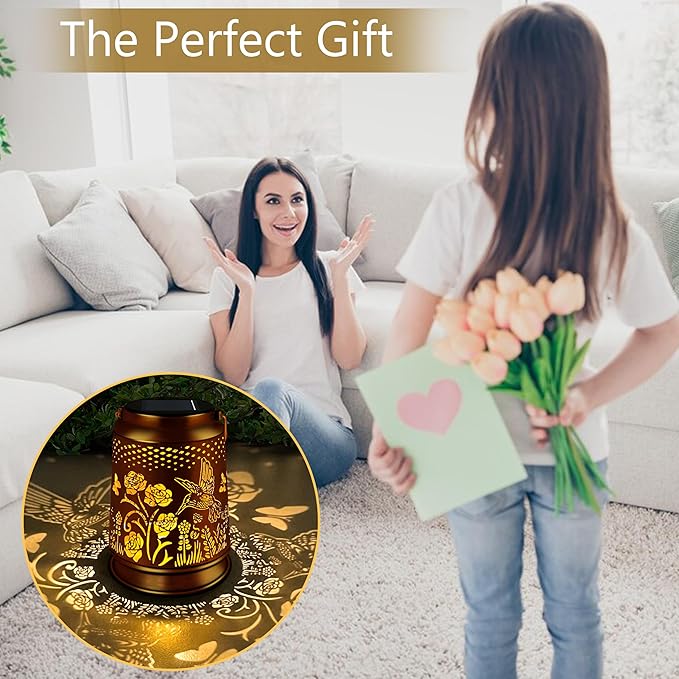 KY&BOSAM Solar Lanterns Outdoor Waterproof Rose Hummingbird Garden Decor Birthday Gift for Women Mom Grandma Hangings Solar Lights Metal Diwali Decoration Outside Lantern for Yard Patio Backyard Porch