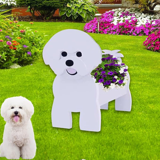 Bichon Frise Dog Planter Plant Pots,Cute Garden Dog Flower Planter,Large Dog Planters Birthday Gifts for Women,Office,Indoor/Outdoor Decor（9.84 * 9.06 * 17in）