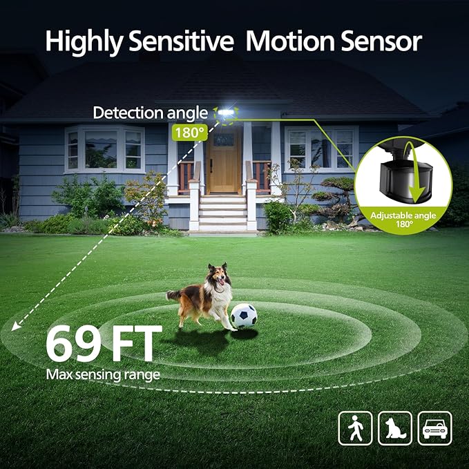 Philips 72W 7400LM LED Security Lights w/PIR Motion Sensor Outdoor, 5000K Daylight Dusk to Dawn Aluminum Flood Light, 3 Adjustable Heads, Waterproof for Garage, Yard, Porch