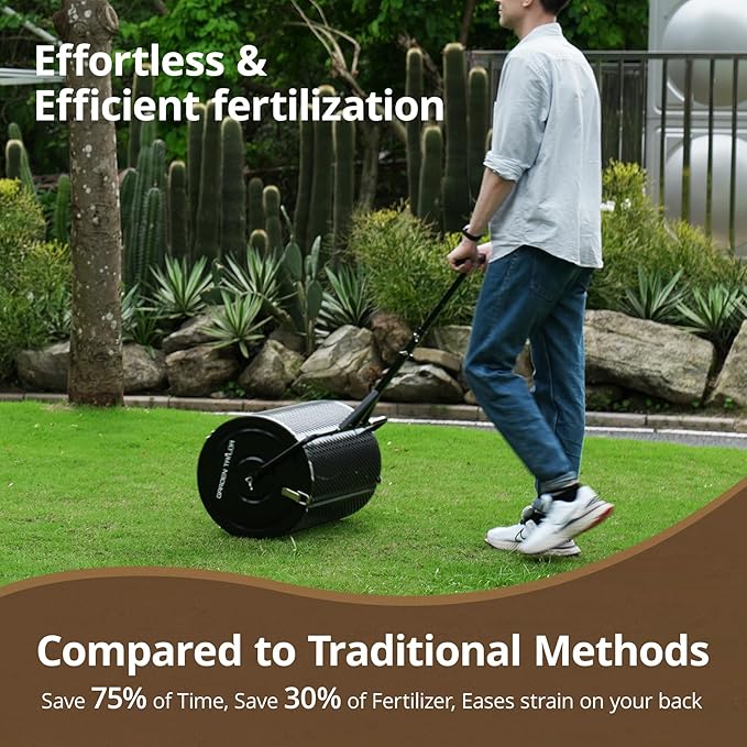 Compost Spreader 30 Inch Peat Moss Spreader with Installation Support Accessories, Metal Mesh Roller Lawn Spreader for Top Soil, Manure, Mulch, Top Dressing - Garden spreaders for lawns