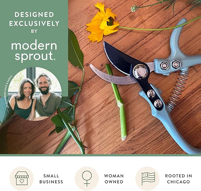 Modern Sprout Hand Pruners - Lightweight Pruning Shears W/Easy Lock- Gardening Scissors - Bypass Sharp Carbon Steel Blade - Rust Resistant - Garden Tools - Reusable Holster - Ocean