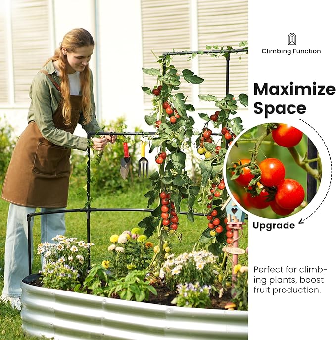 KING BIRD Raised Garden Bed with Wall Trellis Galvanized Planter Garden Box Outdoor for Gardening, Climbing Vegetables, Flowers 5.9x2.95x0.98 Ft, Silver