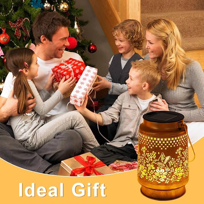 Solar Lanterns Outdoor Hummingbird Garden Decor, Birthday Gifts for Women Mom Grandma Metal Hanging Lantern Lights Waterproof Solar Lights with Shepherd Hook LED Decoration for Garden Yard Patio Lawn