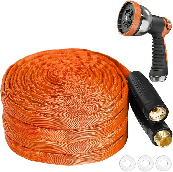 Garden Hose 25ft Made of TPE(Not PVC), with 10 Patterns Sprayer Nozzle, Flexible Water Hose with Swivel-Handle, Solid Brass Fittings, Non-Shrinking, Drinking Water Safe Material, All-weather