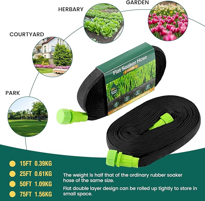 Soaker Hose 75ft for Garden Beds, Drip Irrigation Hose Saves 80% Water, Leak Proof Sprinkler Hose For Garden, Lawn, Flower Bed, Vegetable Field (75FT)