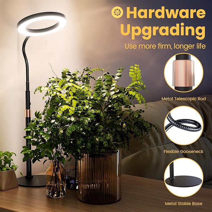 Grow Light, LED Plant Light for Indoor Plants Growing, Full Spectrum Desk Grow Lamp with Pedestal, Automatic Timer for 3H/9H/12H, 10 Dimmable Levels, Height Adjustable