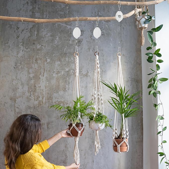 Plant Pulleys for Hanging Plants, Heavy Duty Retractable Hangers, 304 Stainless Steel Rope, Auto Plant Holder, Adjustable Climbing Hook for Garden Baskets Watering, or Bird Feeders (White-4)