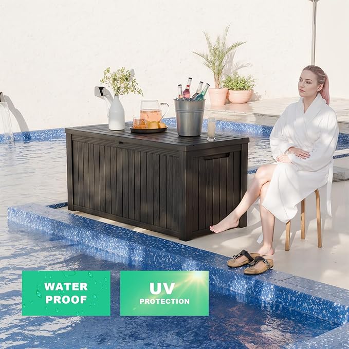 180 Gallon Waterproof Outdoor Storage Box,Resin Deck Box,Lockable Outside Storage Box Container for Patio Furniure,Garden,Tools (180 Gallon,Black)