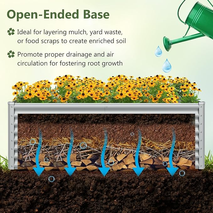 Giantex 6x3x2ft Raised Garden Bed, Large Metal Elevated Rectangular Planter Bed, 271 Gallon Capacity, Outdoor Planting Garden Box for Vegetable Flower Herb Grow (Grey)